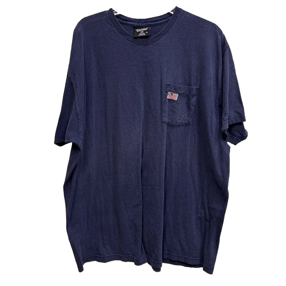 Polo Jeans Ralph Lauren American Flag Pocket T Shirt Men XL USA Vintage Blue